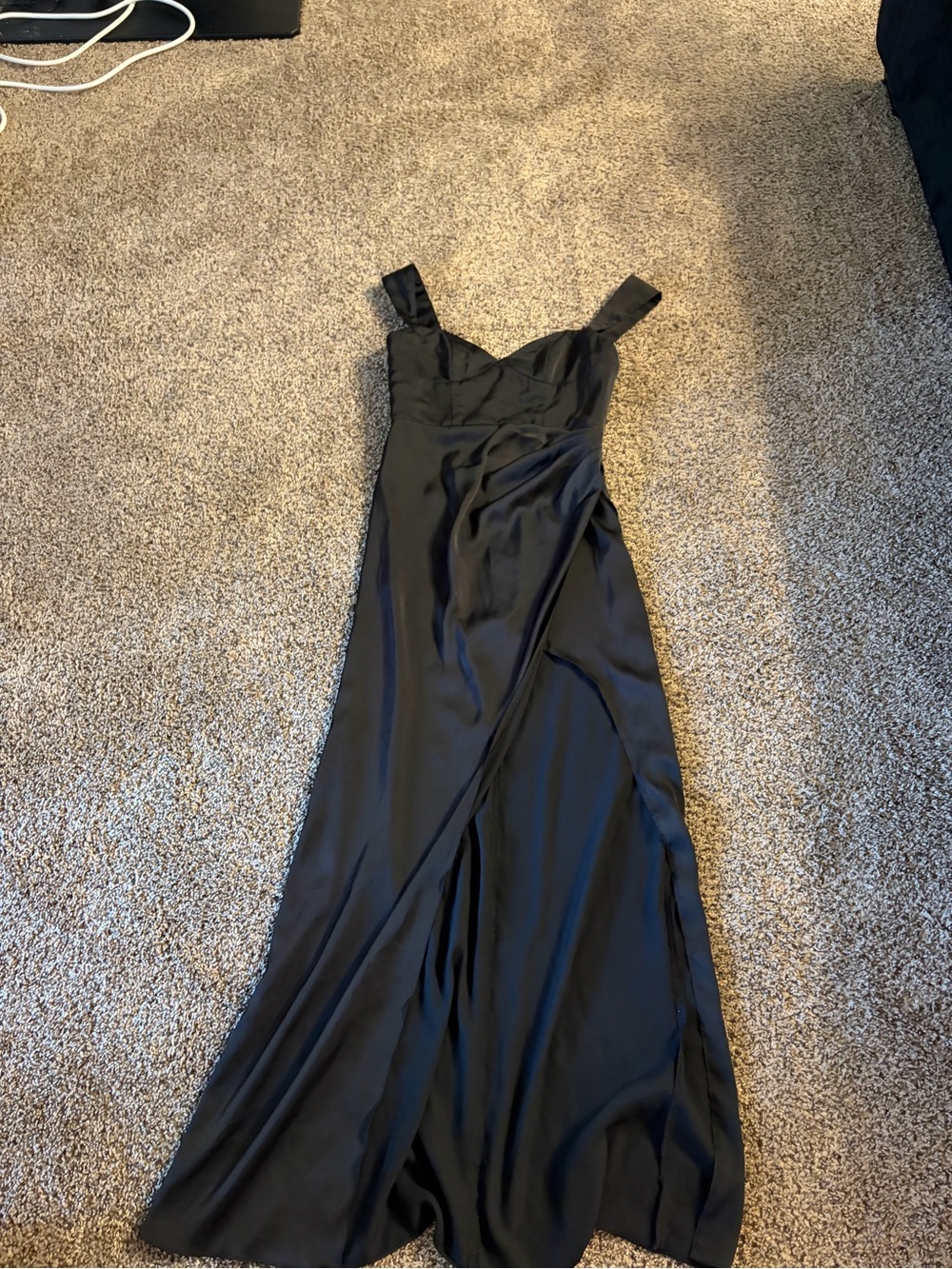 Azazie Black Satin Maxi Dress with Wide Straps